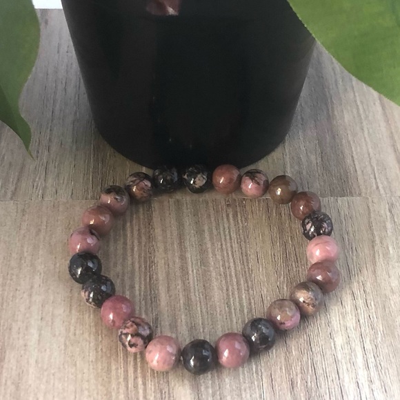 Rhodonite Natural Stone Beads Stretchable Bracelet 7" - 8mm Beads Best gift - Picture 2 of 2